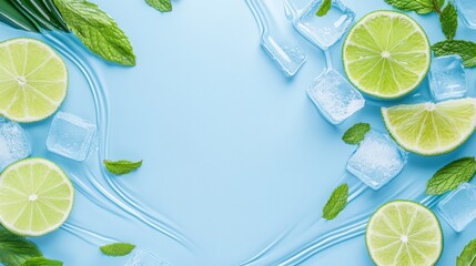 Refreshing Lime Mint Ice Cubes Summer Drink Background