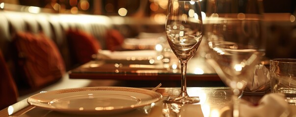 Naklejka premium luxury dining set for fine dining, with elegant tableware and warm lighting