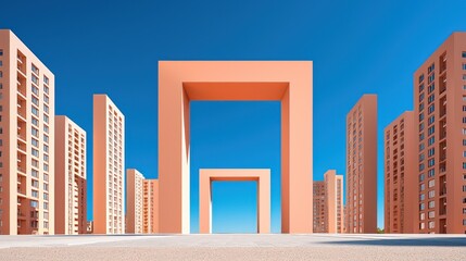 Modern Architecture Orange Buildings Clear Sky