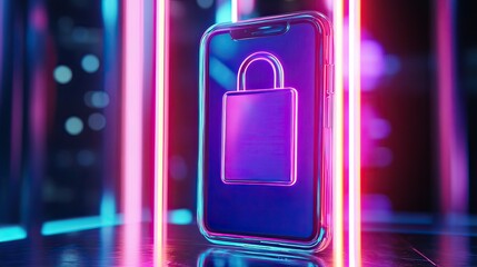 Obraz premium Cybersecurity innovation smartphone lock visual digital space graphic art