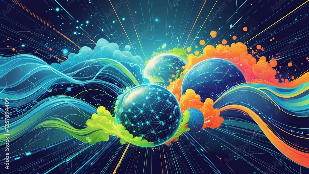 Fototapete a vibrant, futuristic abstract vector illustration depicting the intersection of quantum computer te