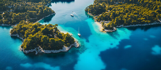 Aerial view of boats sailing on turquoise waters