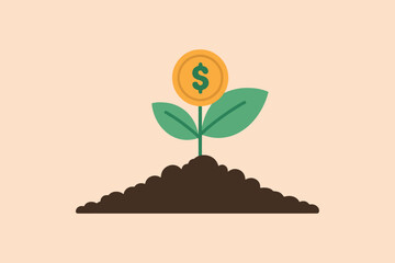 Plant with coin on top, finance and business concept