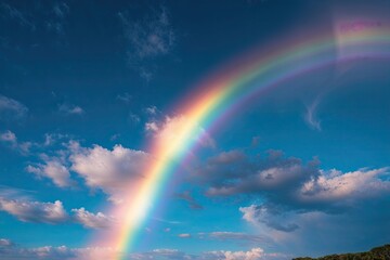 Vibrant Rainbow Against a Deep Blue Sky in Daylight