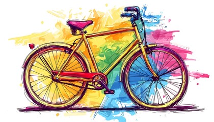 Fototapeta premium Line art a bicycle filled with bright colors