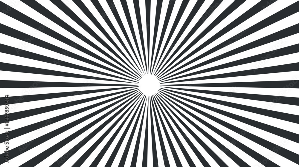 Poster abstract black and white radial pattern with optical illusion effect.