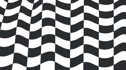 Wavy black and white checkered pattern, creating an optical illusion effect.