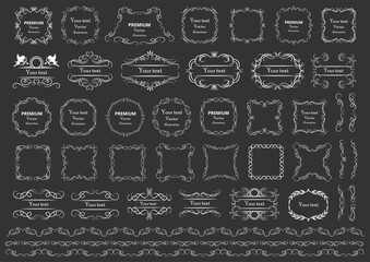 Calligraphic design elements . Decorative swirls or scrolls, vintage frames , flourishes, labels and dividers. Retro vector illustration