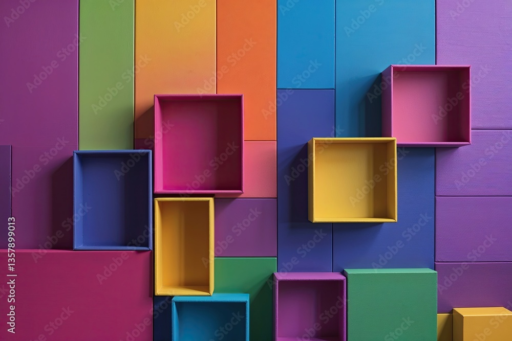 Poster vivid spectrum color canvas with geometric squares