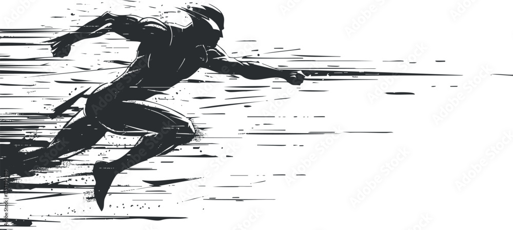 Poster silhouette of a runner in motion, showcasing speed and dynamic movement.