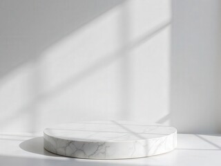 "Elegant White Marble Slab Pedestal with Clean Lines Illuminated by Diffused Daylight for Placement Product"
