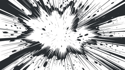 Dynamic black and white explosion illustration with dramatic impact lines.