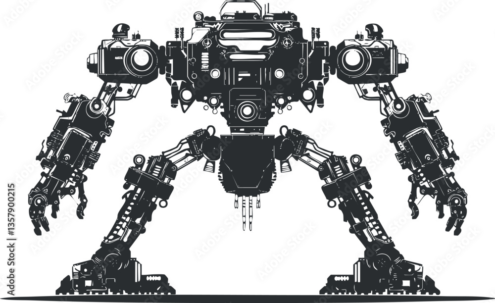 Poster futuristic mechanical robot design with intricate details and advanced technology.