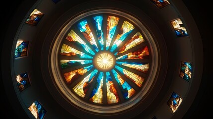 Obraz premium Stunning stained glass dome with vibrant colors and intricate designs