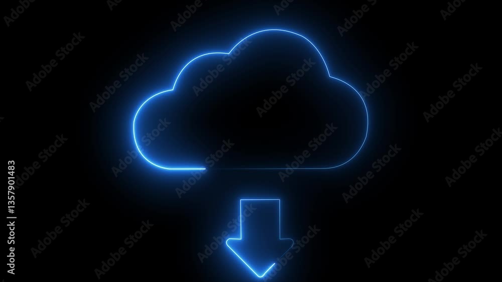 Poster data storage icon concept. glowing neon line cloud file upload with loading bar icon animation on bl