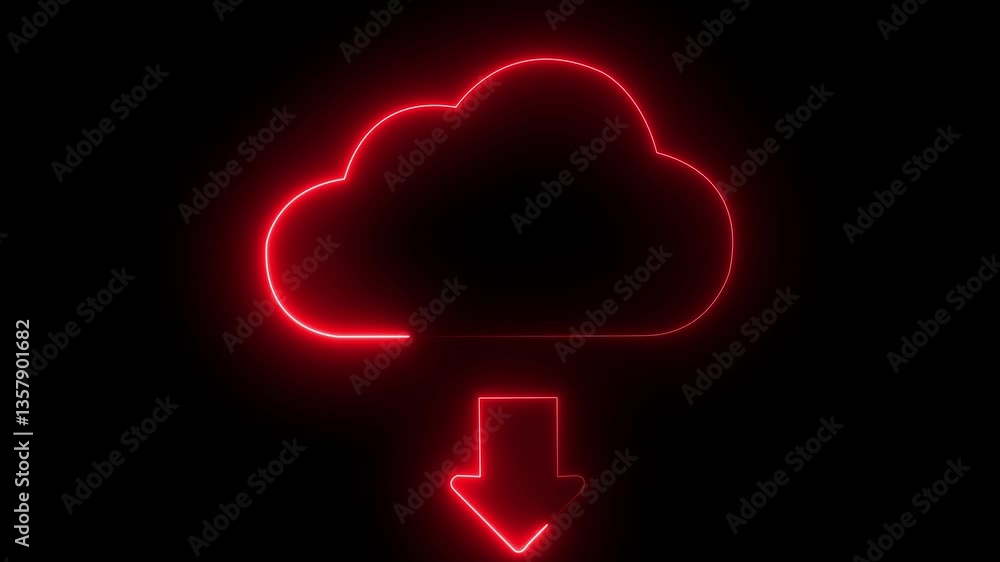 Poster data storage icon concept. glowing neon line cloud file upload with loading bar icon animation on bl