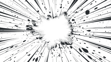 Obraz premium Dynamic black and white comic explosion illustration with ink splashes.