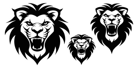 Wild Roaring Lion King Head Tattoo Set