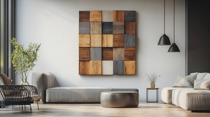 Artistic decor blocks rustic wooden panel textures in a contemporary design setting