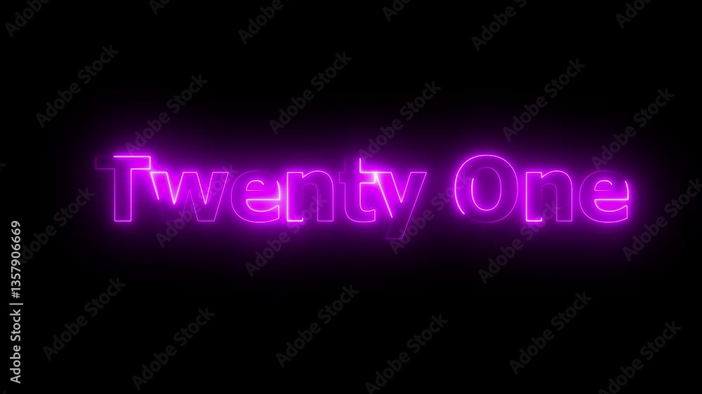 Aufkleber glowing neon numbe21. number one animation. number 21 with alpha channel animation of number21 with 