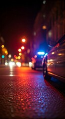 police car flash lights on the street at night