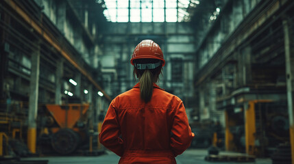 Worker in safety gear observes factory operations