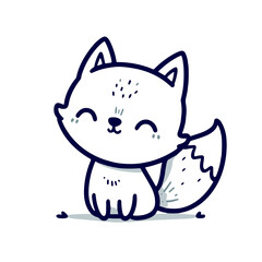 Cute cartoon fox smiling and sitting against a white background  