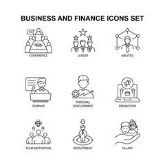 Professional Development and Leadership Icon Set: Essential Visuals for Career Growth and Teamwork