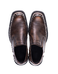 brown leather shoes with studs isolated on white background