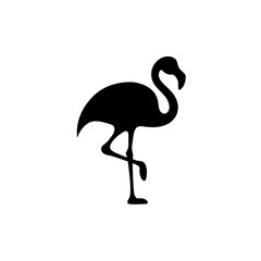 Minimalist black silhouette of a flamingo standing gracefully on one leg