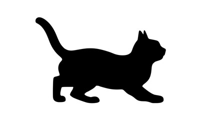 Minimalist black silhouette of a playful cat stretching its back