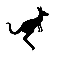 Fototapeta premium Minimalist black silhouette of a kangaroo mid-jump with curved tail