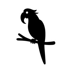 Minimalist black silhouette of a parrot perched on a branch