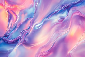 Fototapeta premium An iridescent fluid abstract image with vibrant colors in a smooth, flowing style on a soft gradient background. Vibrant holographic fluid colors flow abstractly. pastel pink. MZ 