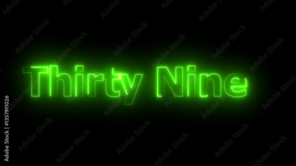 Poster neon text 39 number countdown icon background animation .neon numbers, energy neon red number 39 ani