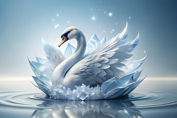 Fototapeta premium swans on the ice on white background.