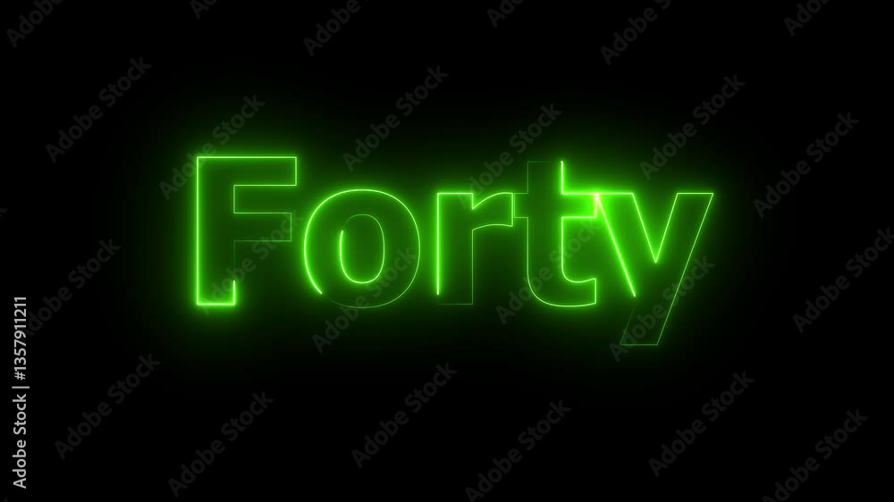Poster neon text 40 number countdown icon background animation .neon numbers, energy neon red number 40 ani