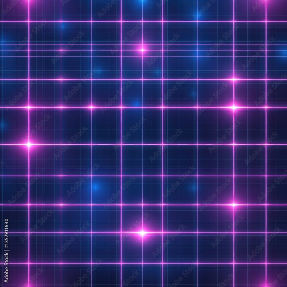 Poster Futuristic seamless cyberpunk pattern with glowing grid lines in deep blue and purple hues for high-tech designs Generative AI