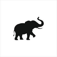 Silhouette of an Elephant Vector – Black and White Illustration Depicting the Elephant Walking with Its Trunk Raised.
