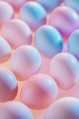 A delightful array of pastel-colored Easter eggs fills the foreground, creating a cheerful atmosphere Generative AI