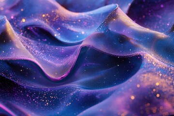 Obraz premium A cosmic nebula of shimmering, flowing fabrics in deep blues and purples, sprinkled with golden stardust, creating a dreamy, ethereal landscape.