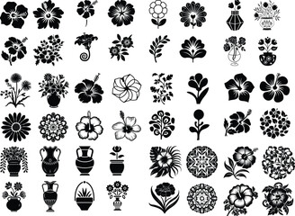 Flowers silhouette, vector images Retro nature icon set Set of roses silhouettes. Rose icon Set of roses silhouettes. Rose icon simple flower icons. incredible flower icons art. simple flower vecto
  
