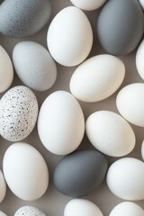 An elegant background of light-colored easter eggs, made with Generative AI