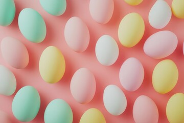 Vibrant easter eggs rests on a soft pastel background, showcasing an artistic display of colors and shapes, perfect for celebrating the spirit of spring festivities Generative AI