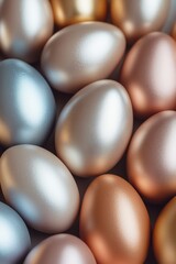 Colorful Easter eggs in silver, gold, and peach create a vibrant atmosphere, ideal for spring celebrations and joyful family gatherings Generative AI
