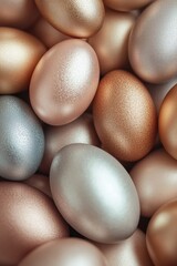 These shiny and colorful eggs glisten with metallic finishes, showcasing a delightful variety of pastel shades Generative AI