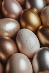 Amidst metallic and pastel Easter eggs, this festive collection invites families to celebrate spring and enjoy creative egg decorating activities Generative AI