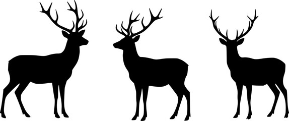 Deer silhouettes set vector illustration, black deer silhouette icon bundle

