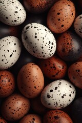 A background of colorful easter eggs in coffee and cream tones adorned with unique specks showcases the joy of spring festivities Generative AI
