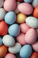 Colorful easter eggs in various hues and speckled patterns lay together, evoking the spirit of spring and joy. This vibrant display celebrates traditions and the beauty of the season Generative AI